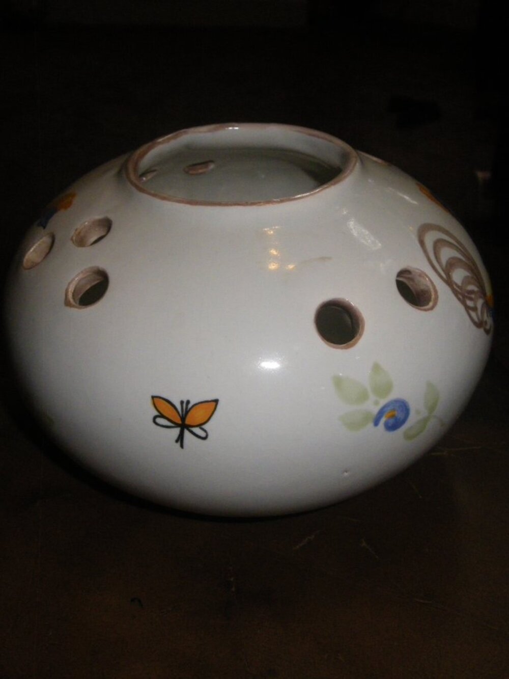 Vintage Small Earthenware Hand-painted Glazed Decorative Bowl Vase w/ Chickens - Picture 4 of 6